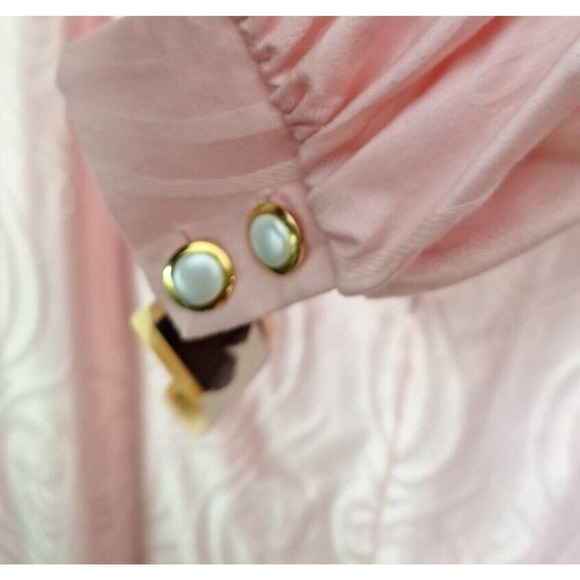 Vintage 80s Pearl Collar House Coat Pink Damask Women Size Small - Picture 9 of 12